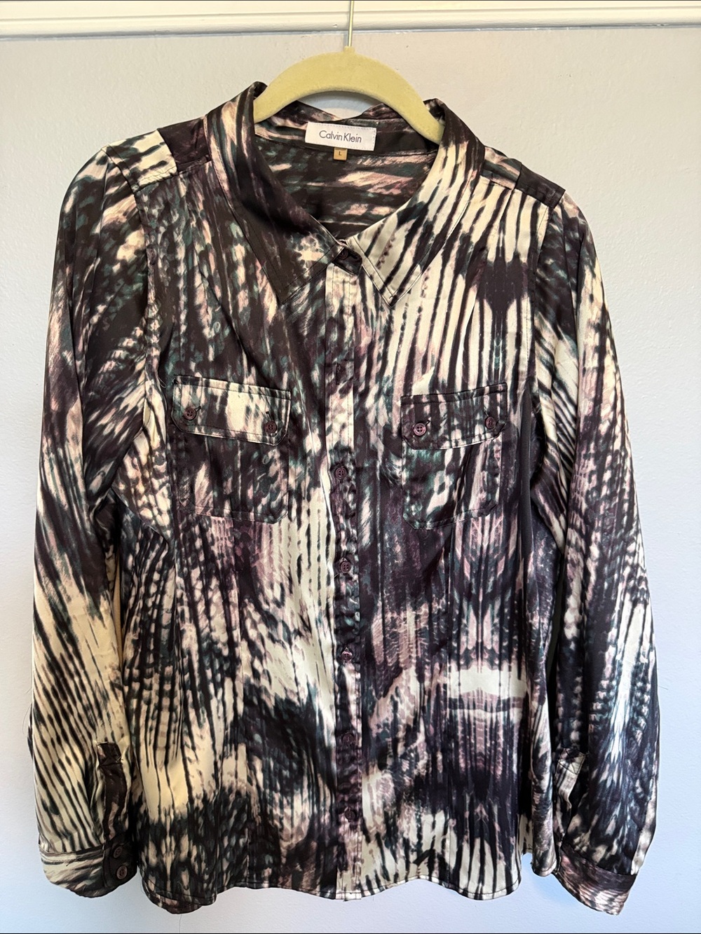 Calvin Klein Plum and Cream Tie-Dye abstract Button Down Shirt